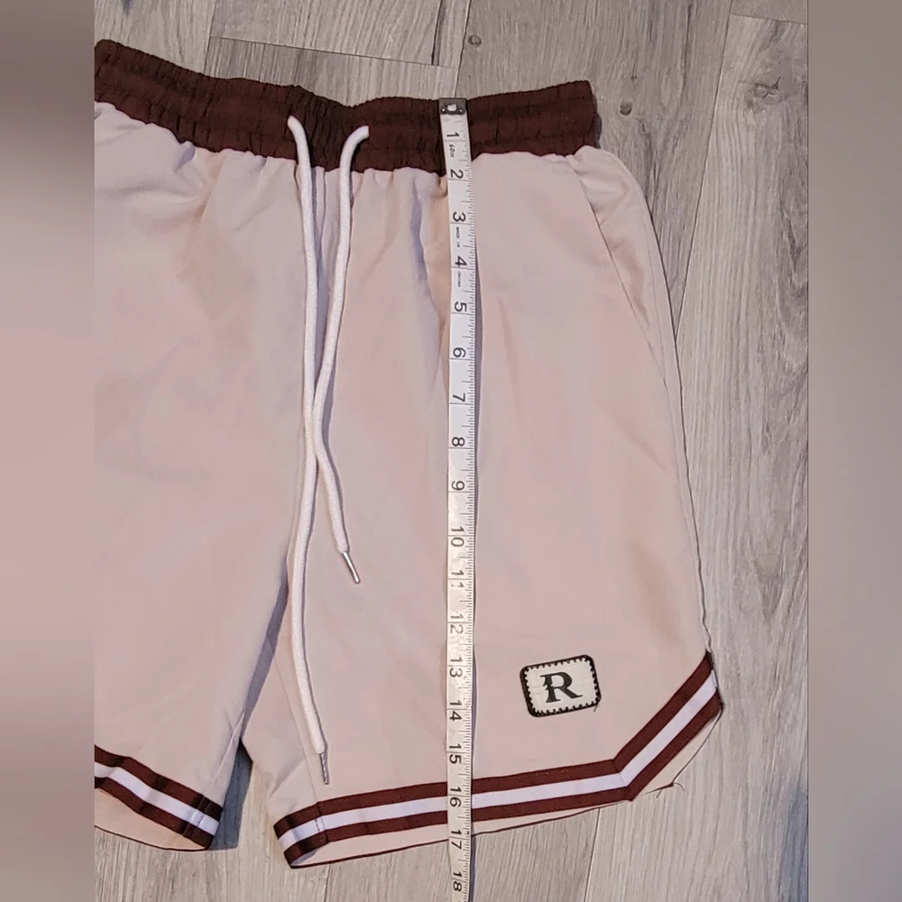 ROMWE Cream and Brown Drawstring Striped Athletic Shorts, Men's Extra Small (XS) - Picture 4 of 16